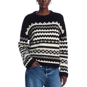 Velvet by Jenny Graham Wool Blend Nordic Fair Isle Sweater Black Cream Size M